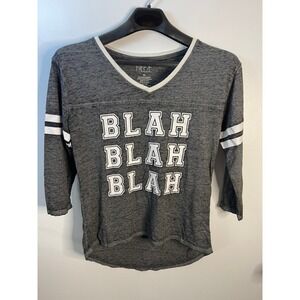FREEZE Womens XL Gray Blah Blah Blah Graphic Varsity 3/4 Sleeve V-Neck Tee Shirt